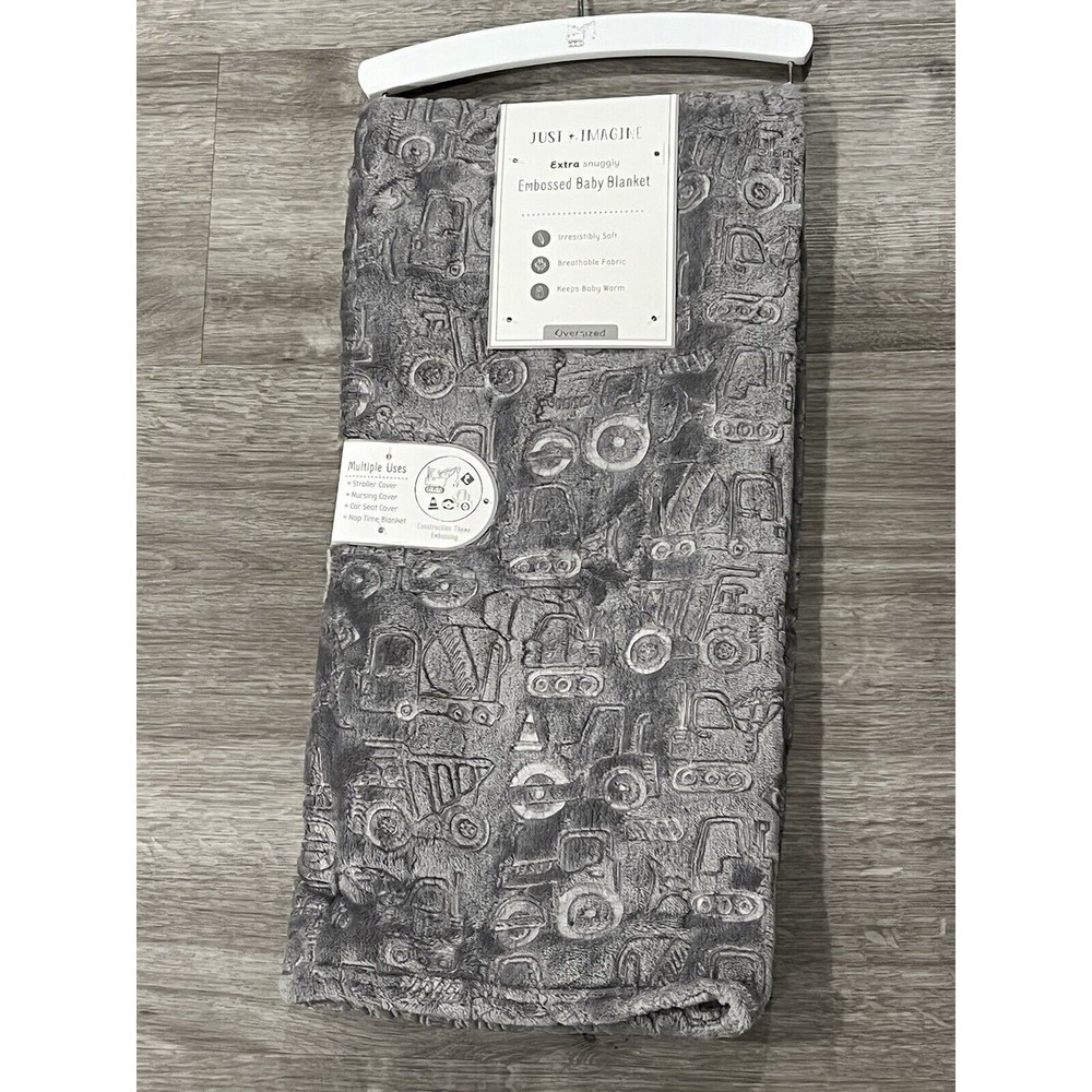 Just Imagine Embossed Baby Blanket Construction Trucks Cars Vehicles Gra…